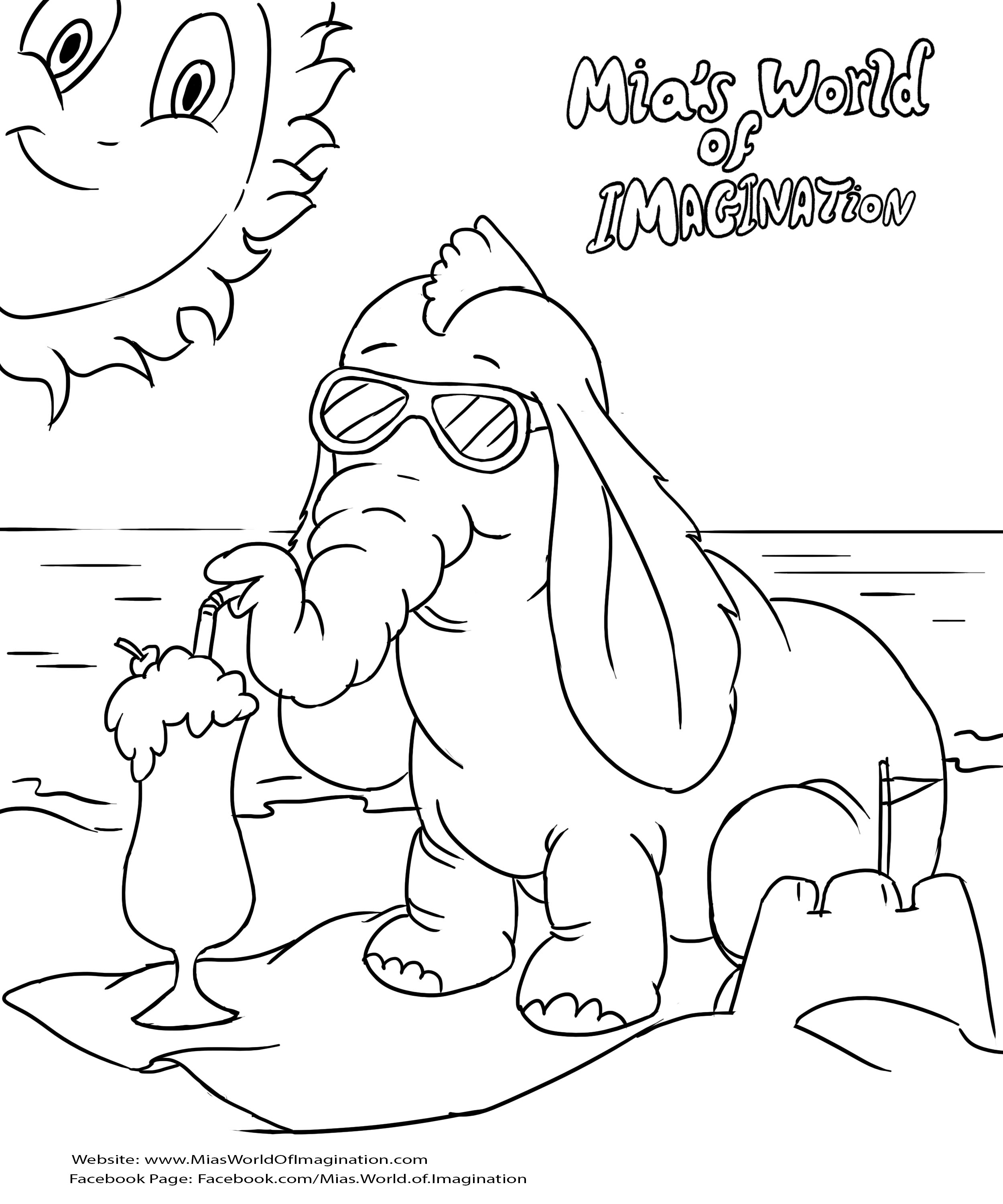 Mia&apos;s World of Imagination, Coloring Page, Elephant, Summer, Sun