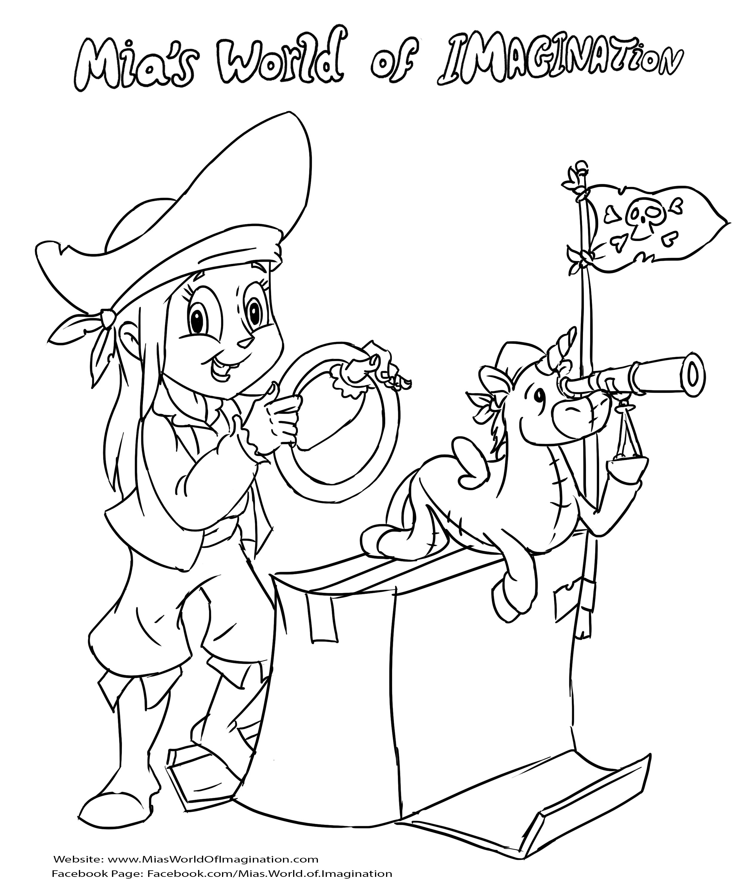 Mia&apos;s World of Imagination, Coloring Page, Pirates, Unicorn