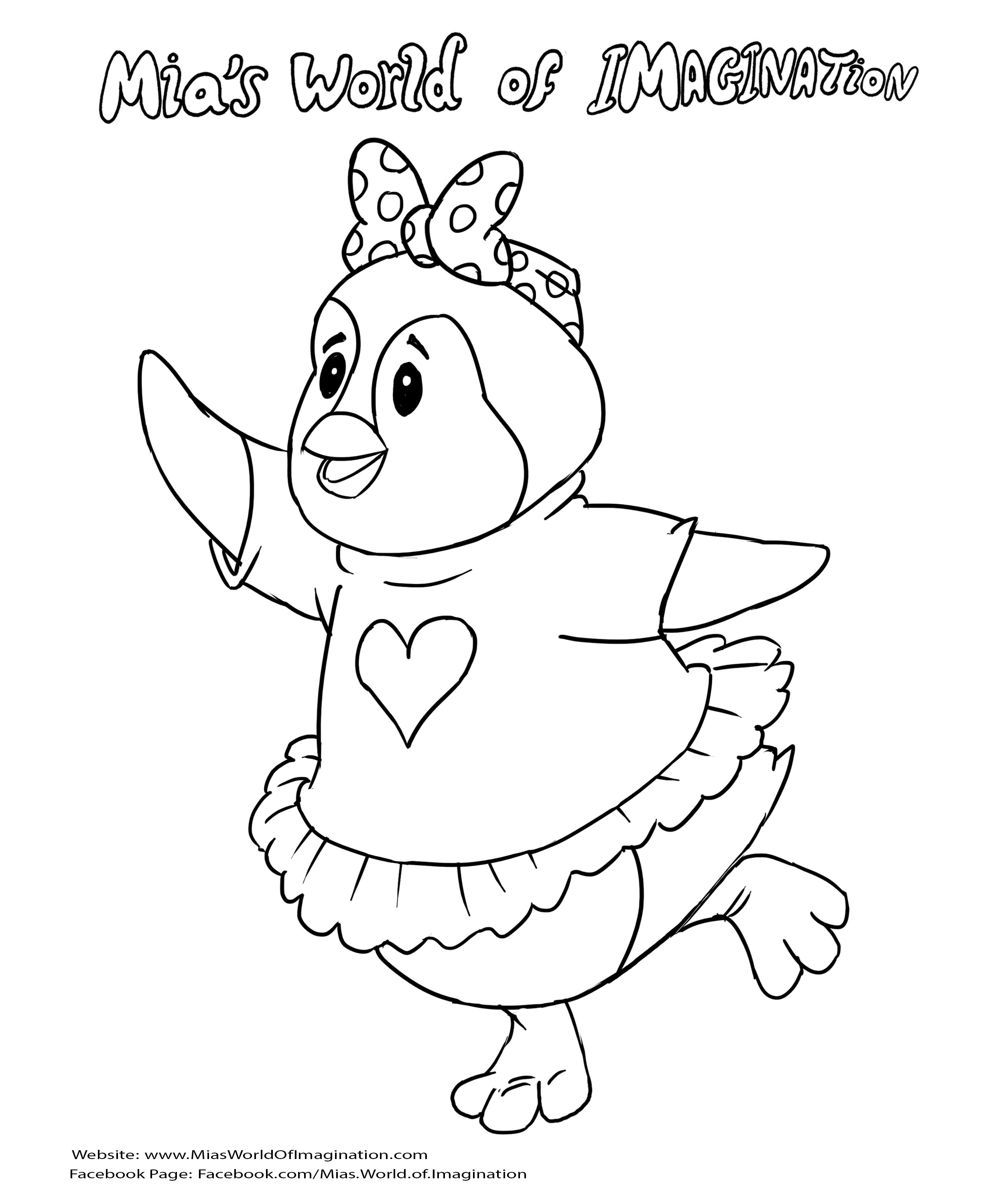 Mia&apos;s World of Imagination, Coloring Page, Penguin, Pinky Gwen, Dancing